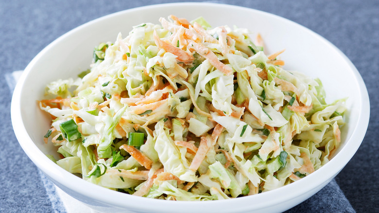 Bowl of coleslaw with cabbage and carrots