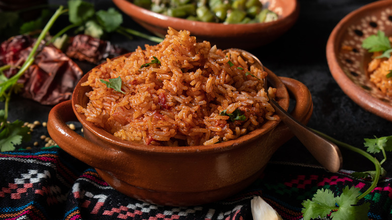 Mexican rice in clay pot