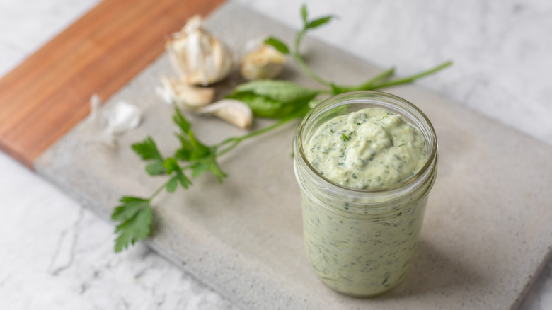 Jar of green goddess dressing