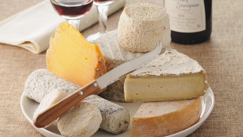 assortment of cheeses on a plate