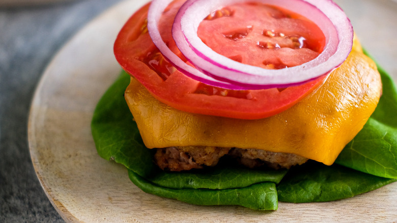 closeup shot of turkey burger wrap