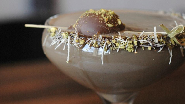 Dubai chocolate inspired rip on martini glass