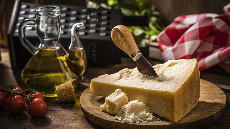 Wedge of parmesan cheese