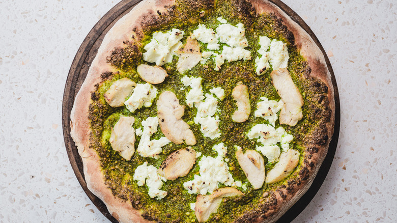 Baked pizza with ricotta and chicken