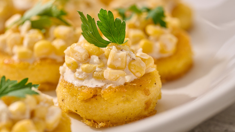 polenta elote hors d'oeuvres on plate