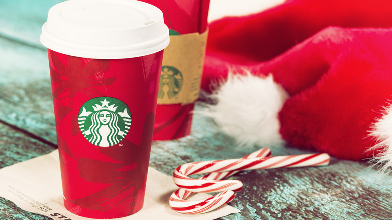 starbucks holiday cup with candycane