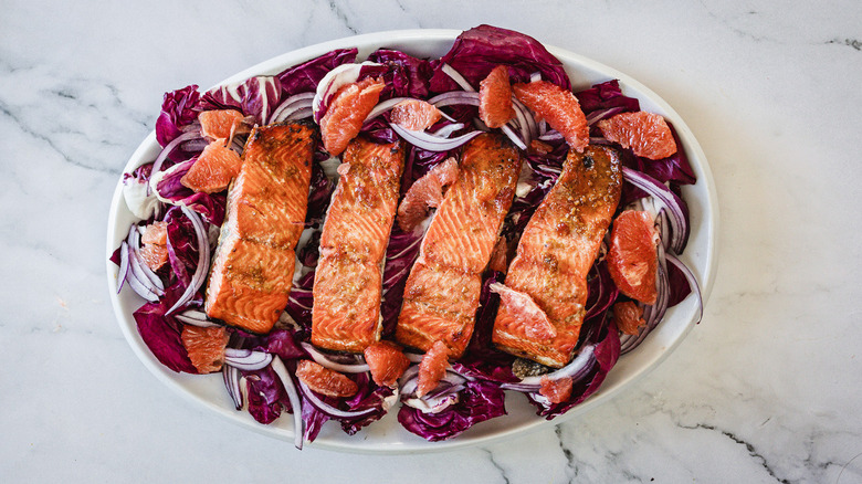 Grapefruit salmon salad with radicchio