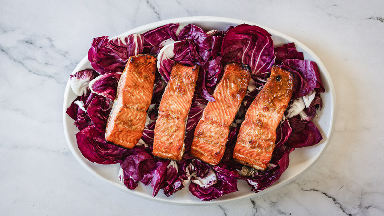 Salmon on radicchio