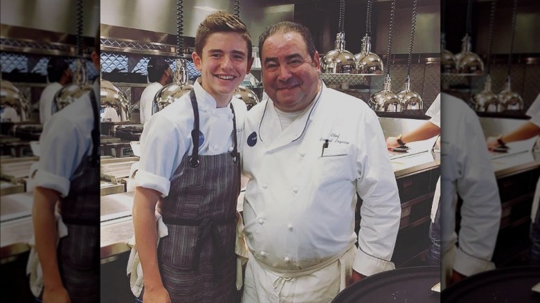 Emeril and young EJ in the kitchen