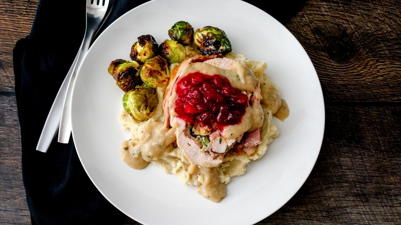 turkey roulade on mashed potatoes