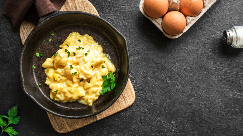 scrambled eggs in a pan