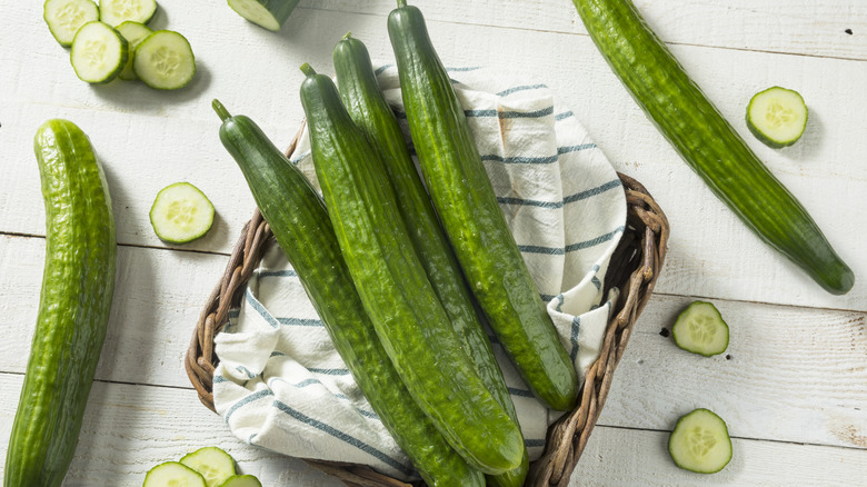 English cucumbers in basket 