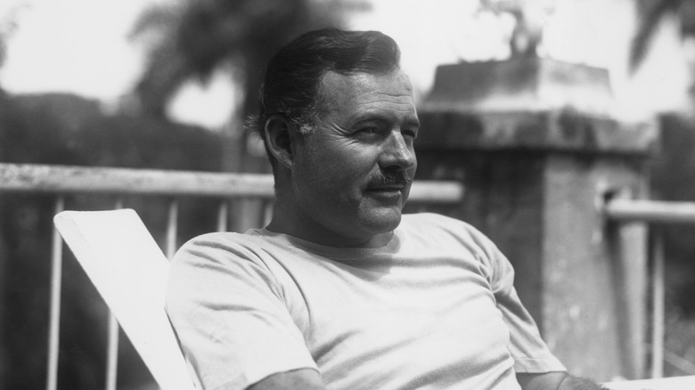 Black and white photo of Ernest Hemingway