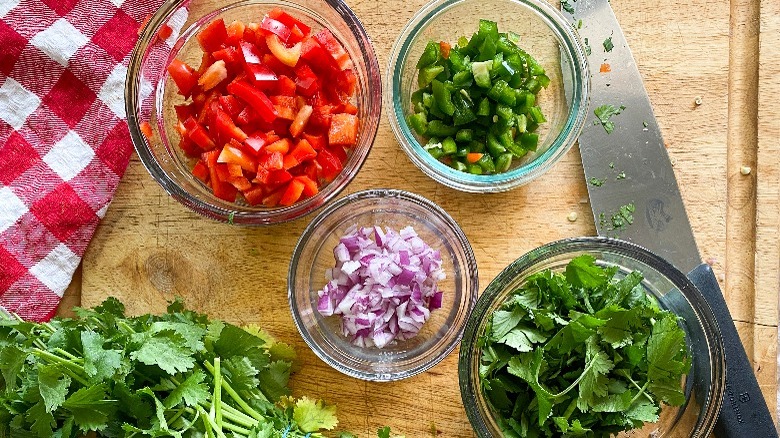 Chopped vegetables for corn salad 