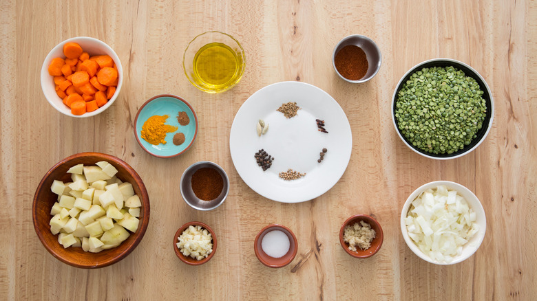 pea stew ingredients on table