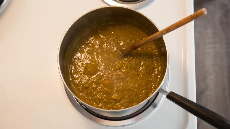 split pea stew on stove