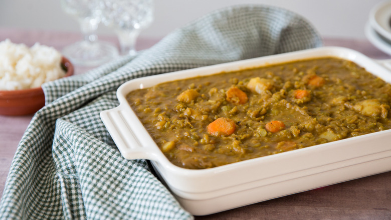 pea stew served on table