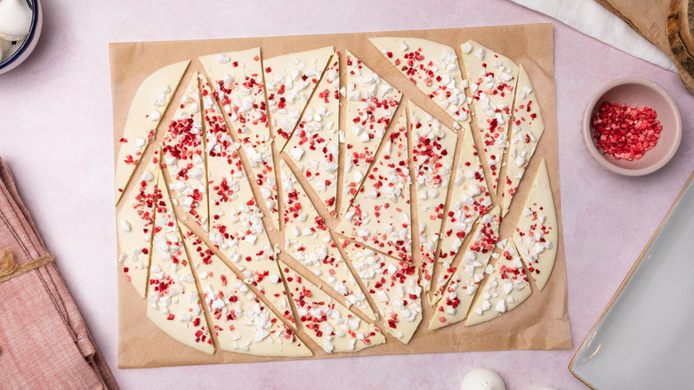 Eton mess-style summer chocolate bark