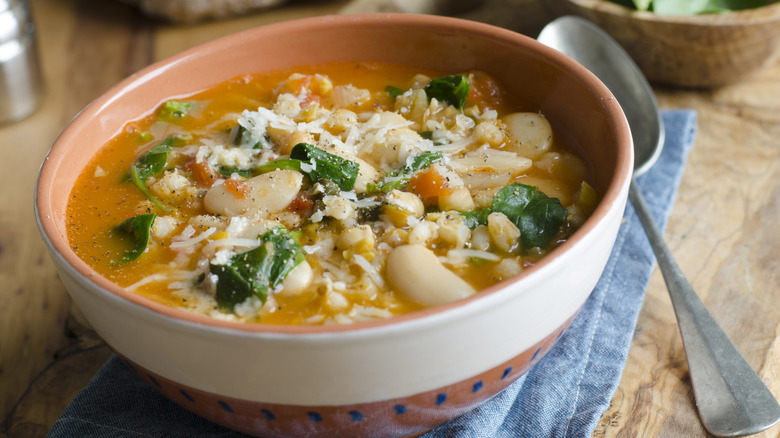 soup with beans, greens, and rice