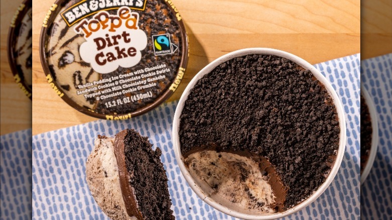 Pint of Dirt Cake Ice Cream With a Scoop Taken Out 