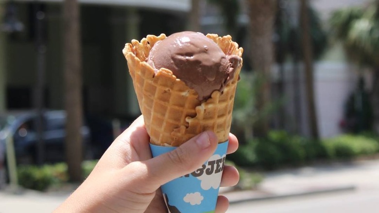 Person holding chocolate ice cream