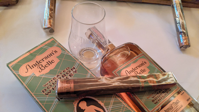 Buffalo Trace Prohibition Collection Anderson's Belle box, bottle, and glencairn with paired cigar from Scandinavian Tobacco Group