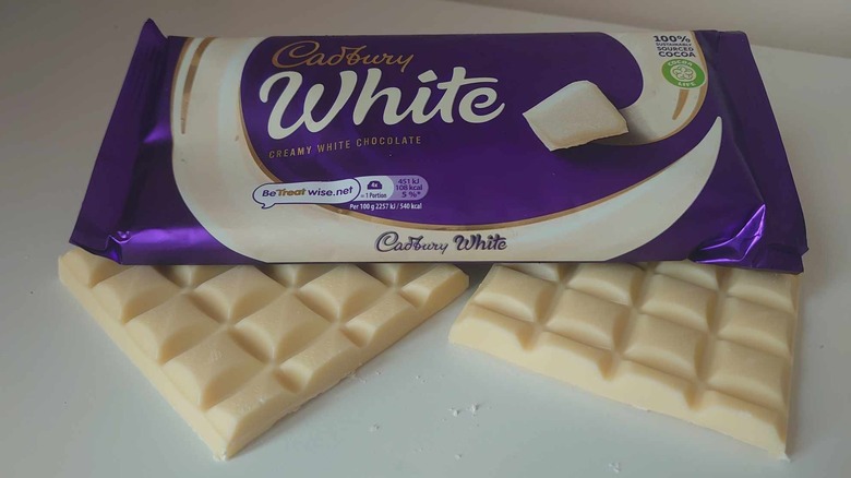 halved White chocolate bar