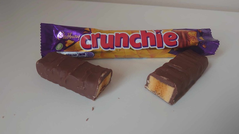 Crunchie bar cut in half