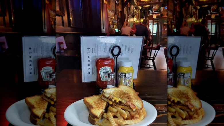 Triple decker grilled cheese with fries