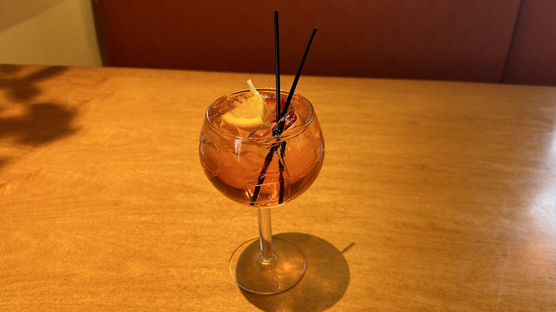 Watermelon Moscato Sangria on table at Olive Garden