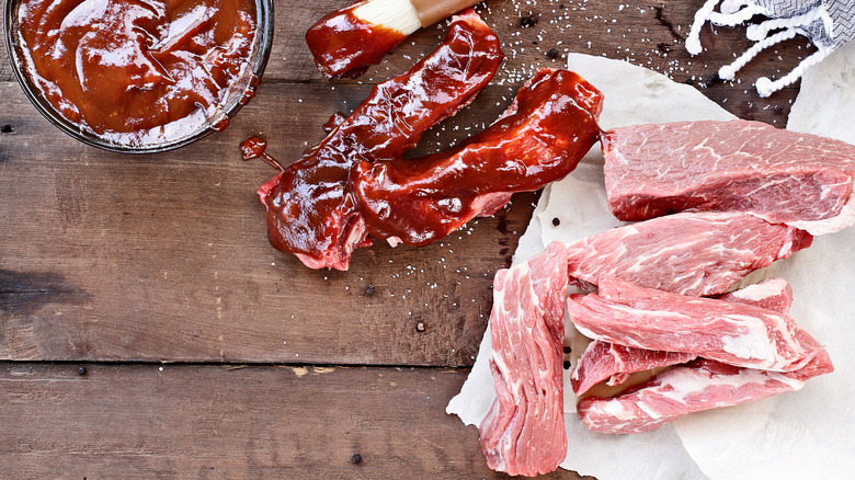 raw and cooked pork country ribs