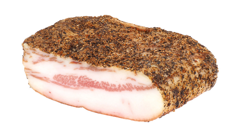 guanciale on white background