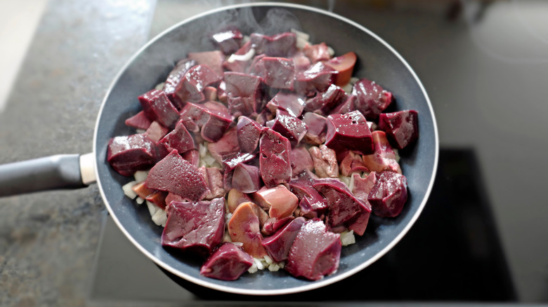 Deer offal in a pan