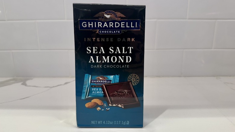 Bag of sea salt almond dark chocolate