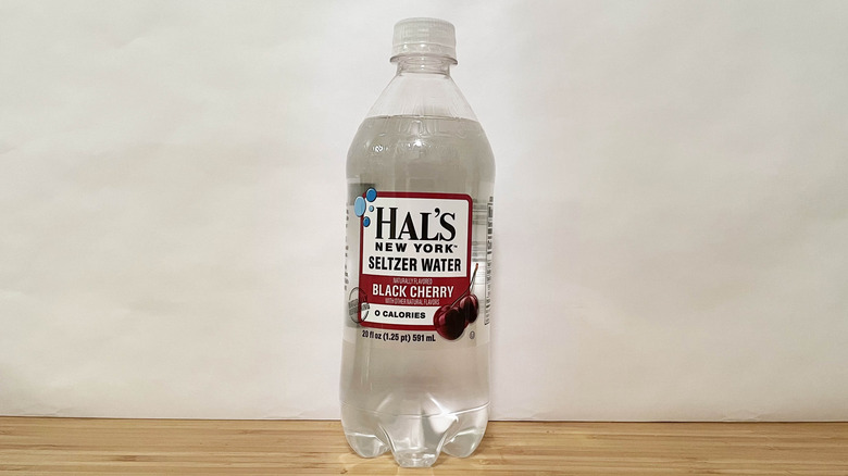Hal's black cherry seltzer bottle