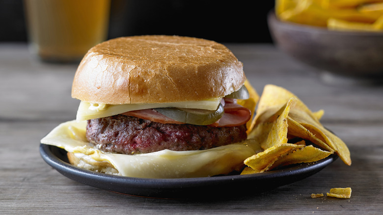 A burger at a Bobby Flay restaurant