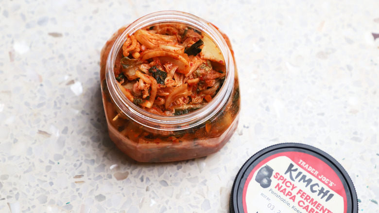 Small plastic jar of kimchi 