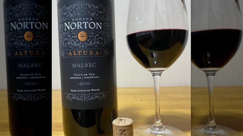 botlle of Malbec with glass