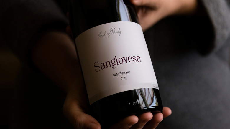 Bottle of Sangiovese close up