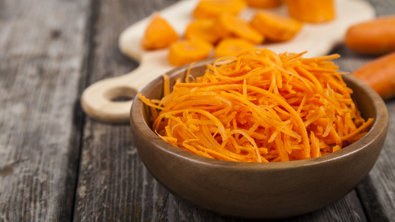 Shredded carrots in bowl