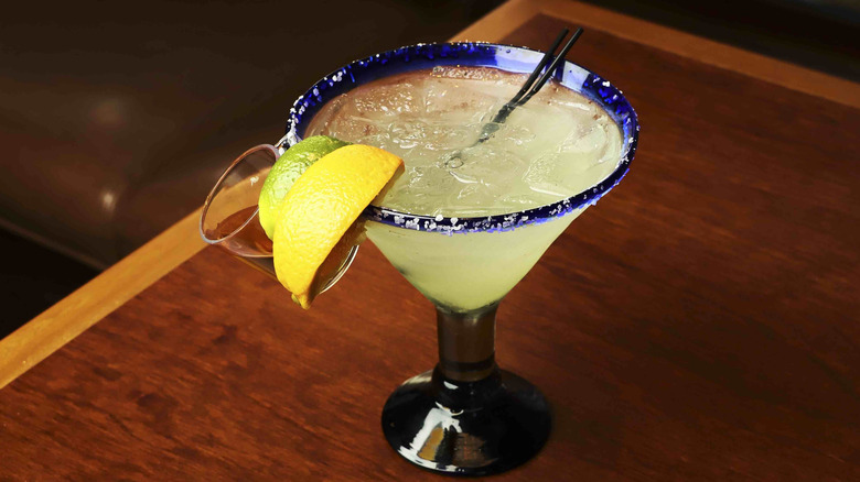 Oversized glass rimmed in salt