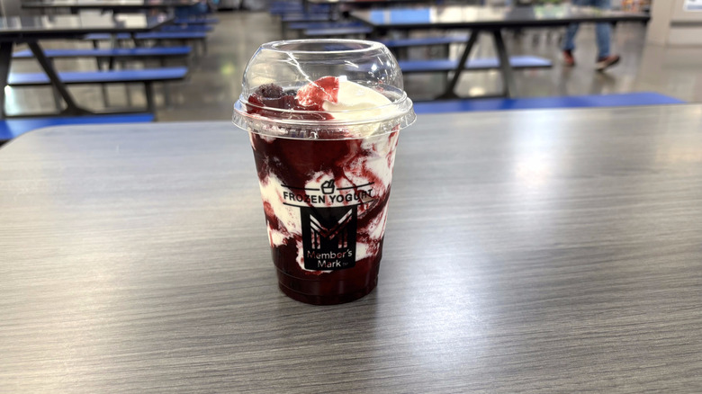 Sam's Club 4-berry sundae in plastic cup on table in food court