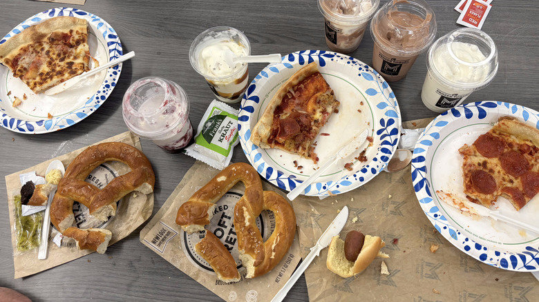 Sam's Club cafe food items partially eaten sitting on a table