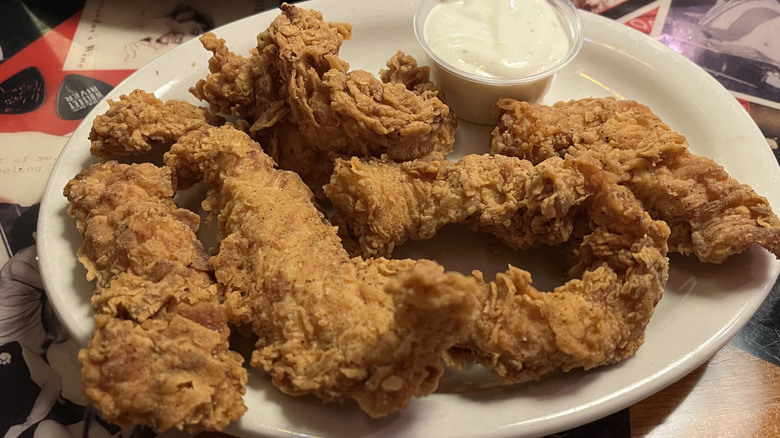 Chicken critters basket on a plate with ranch