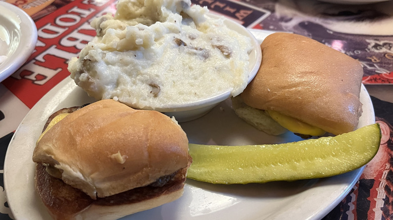 Texas Roadhouse cheeseburger minis with pickle