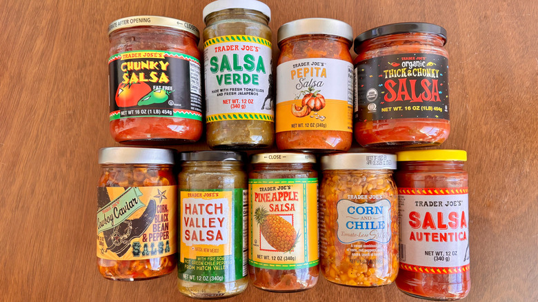 Trader Joe's salsa jars on table