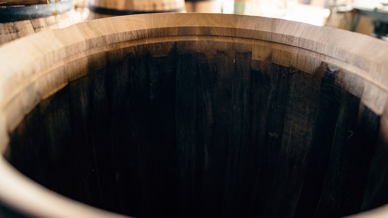 inside of a charred oak barrel 