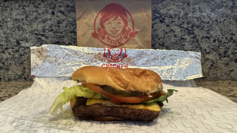 Dave's Single in Wendy's wrapper on countertop