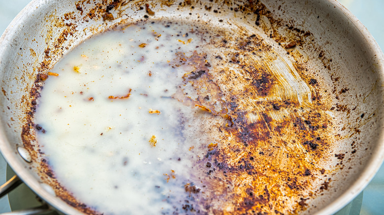 Solidified bacon grease in pan