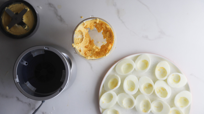 Egg yolk mixture in blender